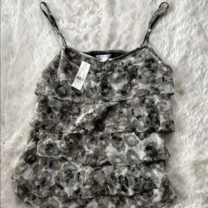 New York & Company Black and Gray Tiered Ruffled Camisole